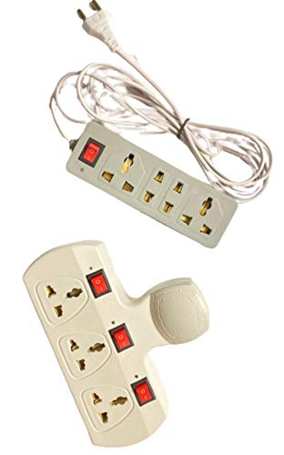ABS MLU Extension Board (3+3 and 4+1) Universal Multi Plug Point with Safety Fuse and LED Indicator, White