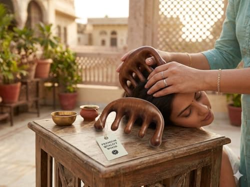 Image of Wooden Scalp Massager Comb for Hair Growth | Elephant Comb Gua Sha Head Massager | Wide Tooth Anti-Static Wooden Hair Comb for Scalp Massage, Blood Circulation, Stress Relief & Hair Care