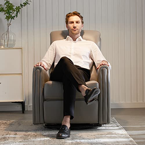 Colamy 360° Swivel Glider Recliner Chair For Nursery, Manual Reclining Single Sofa With Retractable Footrest, Pu Leather Rocking Armchair For Living Room/Bedroom, Grey #TOP4