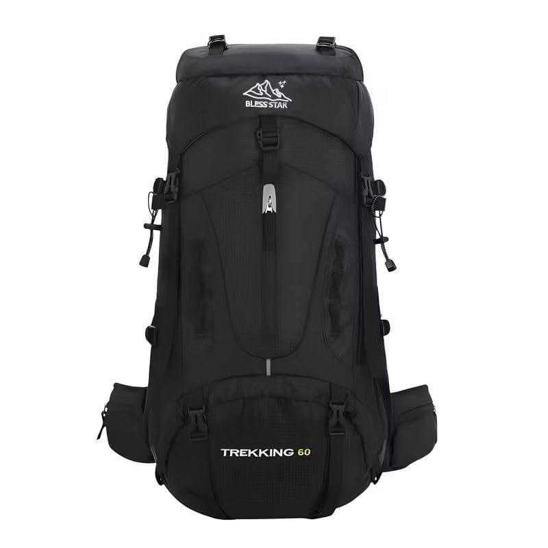 Mochila Cargueira de Trilha Trekking 60L Múltiplos Compartimentos Sistema de Ventilação Ideal para Camping Montanhismo Viagem Esportes Impermeavel (Preto)