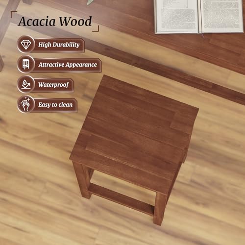 Taburetes de Bar de 26 Pulgadas, Juego de 2 Sillas para Barra, Asiento para Cocina y Encimera con Reposapiés, Taburetes de Madera de Acacia para Comedor, Cocina, Encimera, Café, Color Caoba miniatura 4