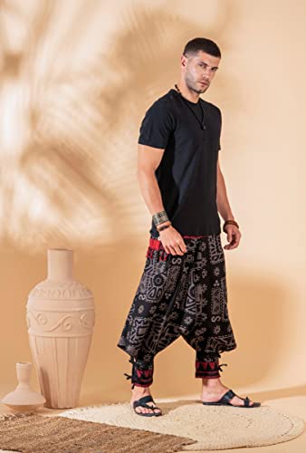 Image of The Veshti Company Hipie Harem Pants for Men Cotton Low Crotch Printed Baggy Bohemian Yoga Pajama Pant (Regular Fit)