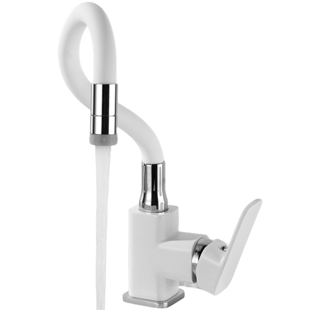 MXXQRHF Universal Rotatable Brass Kitchen Faucet Black Hot Cold Water Mixer Tap Sink Faucets Deck Mounted Crane,White B