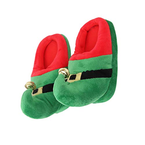 Amosfun 1 Santa Claus Slippers Pair Christmas Slippers Elf Costume Accessories Plush Non Slip for Christmas Xmas Holiday Winter Size elf Costume XL Shoes (Green)