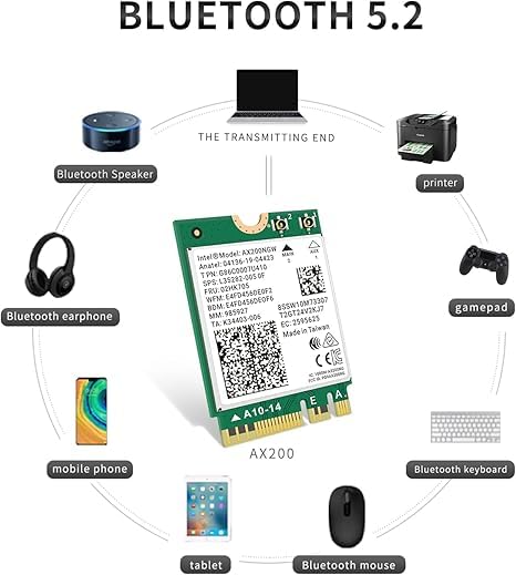 Image of WiFi 6 Card AX200NGW Wireless Network Card 2.4GHz 5GHz MU-MIMO with Bluetooth 5.2 for PC Laptop Support Windows 10 /11 64bit Not Compatible with Windows 8 0r 8.1