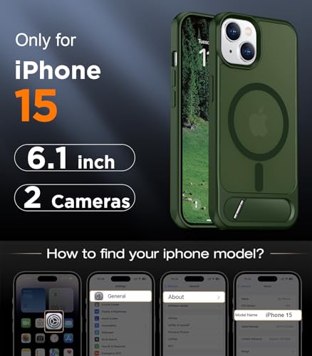 Image of Magnetic Compatible with iPhone 15 Case, [Built-in Invisible Kickstand][Compatible with MagSafe] [Military Grade Shockproof] Slim Translucent Matte Phone Case for iPhone 15 6.1 inch