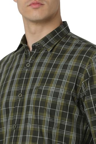Image of Peter England Men 100% Cotton Slim Fit Checkered Casual Everyday Full Sleeve Shirt |