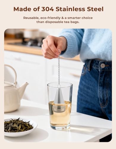 Cone Tea Infusers for Loose Leaf Tea, 304 Stainless Steel Tea Strainer Fine Mesh, 1.8” x 3” Loose Leaf Tea Steeper with a Drip Tray - Image 4