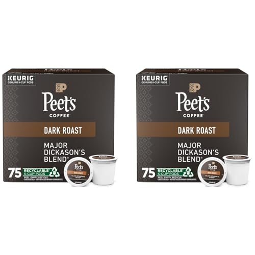 Peet's Coffee, Dark Roast Keurig K-Cup Pods, 100% Arabica Coffee - Major Dickason's Blend 75 Count (1 Box of 75 Pods) (Pack of 2)