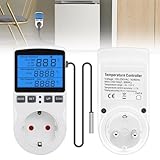 Temperaturregler Steckdose, 250V Digital Thermostat Steckdose mit Fühler, LCD Bildschirm Temperaturschalter mit Timer, Heizung Kühlung Thermostat Socket für Gewächshaus Kühlschrank Aquarium Reptilien