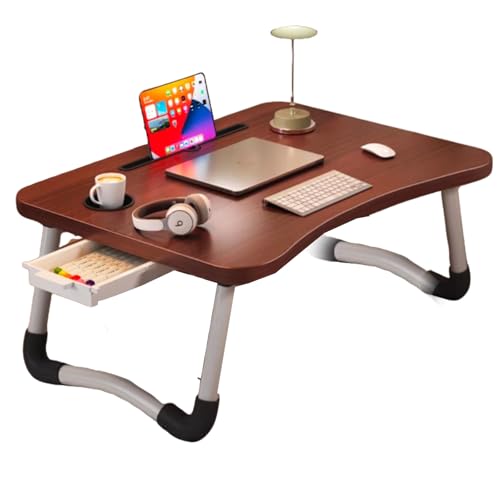 Mesa ajustable para laptop, escritorio plegable con ventilador de refrigeración, soporte para tableta, altura y ángulo ajustables para cama, sofá, suelo (nogal, 40 x 60 x 28 cm)