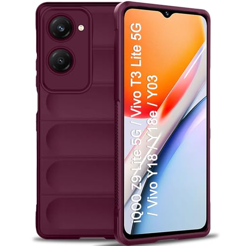 Image of TheGiftKart Liquid Silicon Back Cover Case for iQOO Z9 Lite /Vivo T3 Lite 5G / Y18 /Y18e /Y03 /Y28s /Y37 | Shockproof Military Grade Protection | Micro-Fibre Cloth On Inside | Anti-Slip Grip (TPU, Plum)