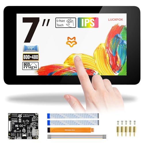LUCKFOX for Raspberry Pi Screen 7 Inch DSI Touch Screen for Raspberry Pi 5 Support 3D Printing for Raspberry Pi Display IPS Screen Capacitive 800x480, 170°Wide Viewing Angle Toughened Glass LCD Panel