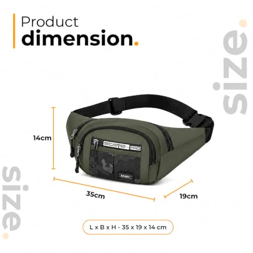 Image of Waist Bag for Man & Woman | Travel Handy Hiking Running Pouch with Zipper | Adjustable Strap Fanny Pack for Documents Money Card Phone Earphone (Olive Green)