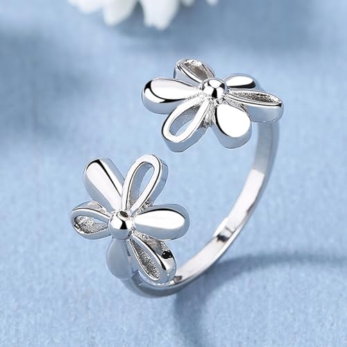 Daisy Flower 925 Sterling Silver Plated Adjustable Ring for Women | Expandable Wedding Statement Ring | Comfortable Dainty Engagement and Birthday Jewelry2