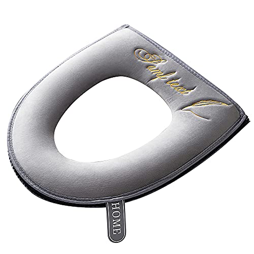 Grey Toilet Seat Cover with Lid Lifter Handle Set Toilet Seat Covers with Zipper Washable and Stretchable Toilet Seat Cushion All Season Soft Thicker Warmer Mat Fits All Elongated (Oval) Toilet Seats
