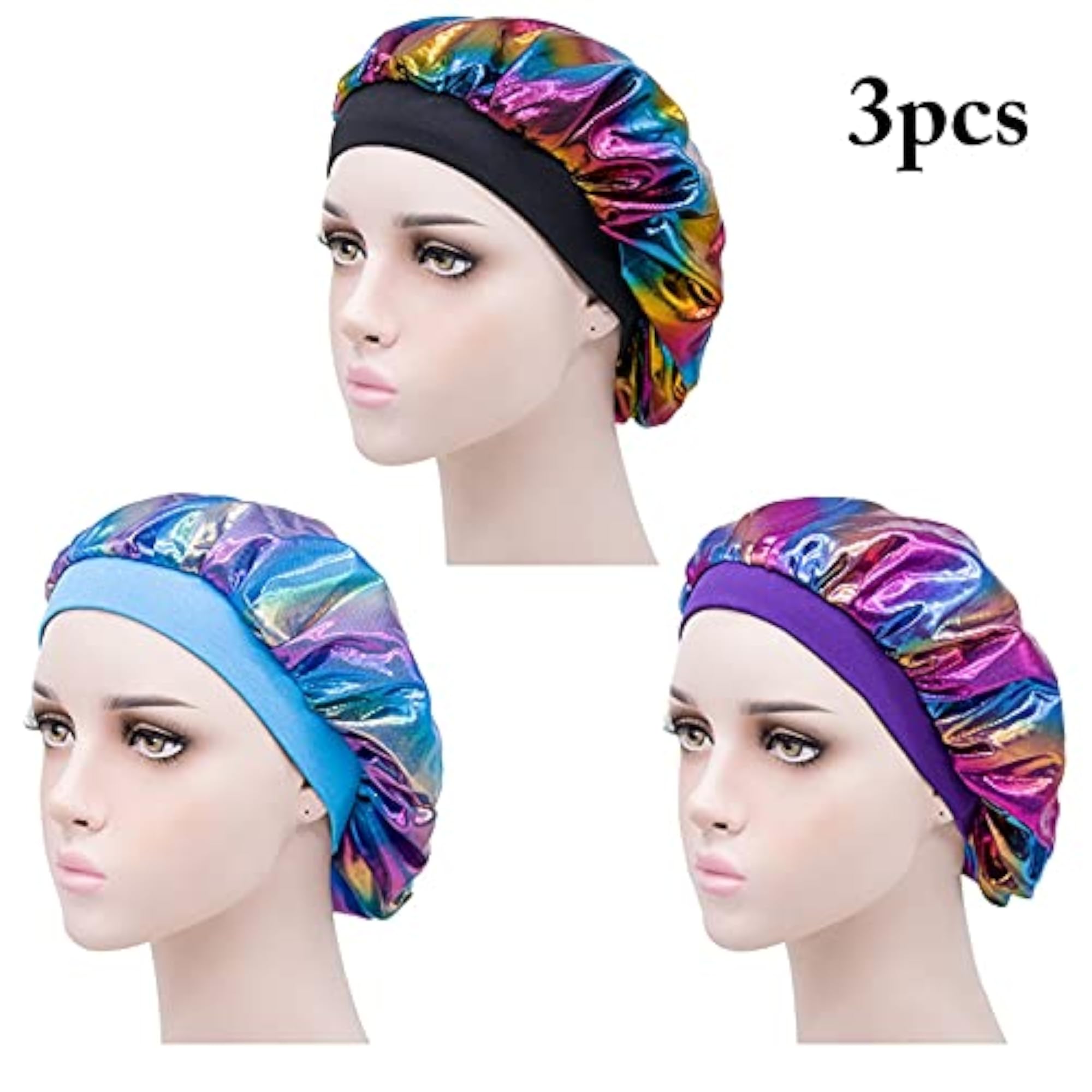 Women Satin Bonnets, 3PCS Breathable Sleeping Caps
