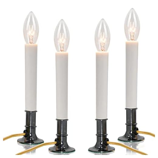 Electric Window Candles Lights with Pewter Plated Base, On/Off Switch Plug in Window Candles Lamp with 7w Light Bulb for Home Holiday Christmas Party Decorations, 4 Pack