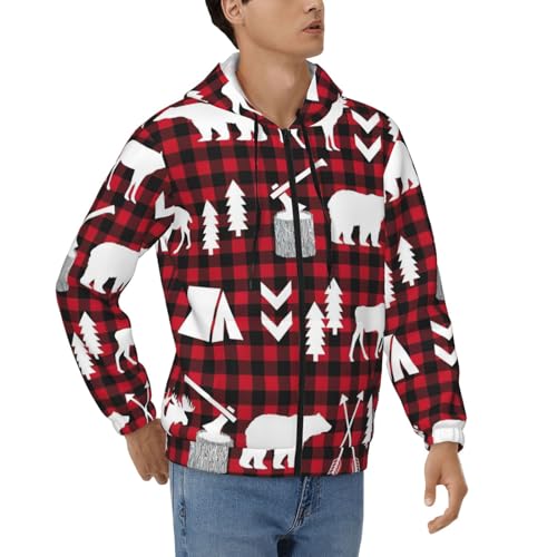 Sweat à capuche zippé chaud manches longues veste imprimé cerf sapin de Noël pour homme