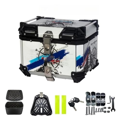 Boîte de Rangement en Aluminium 65L : Top Case Moto Universel pour Deux Casques