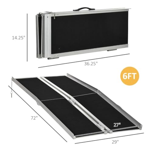Portable Wheelchair Ramp 6FT, Non-Slip Aluminum Folding Handicap Ramp, Door Threshold Wheelchair Ramps for Home, Wheel Chair Ramp for Home Steps, Scooter Ramp for Car, Doorways, Curbs, Stairs
