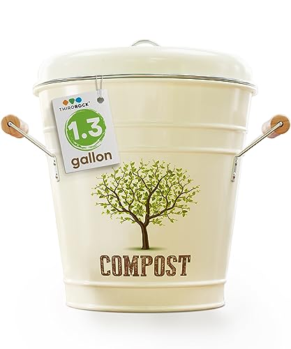 Third Rock Compost Bin Kitchen – 1.3 Gallon Countertop Compost Bin with Lid – Kitchen Compost Bin Countertop – Indoor Compost Bin Kitchen Counter Includes Inner Compost Bucket Liner - Indoor Composter