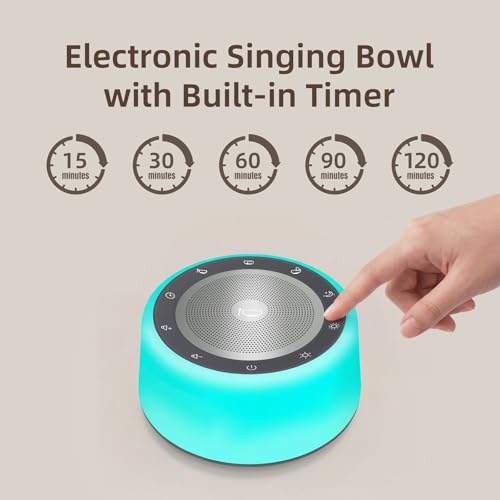 Image of Kipcush Automatic Tibetan Singing Bowl Sound Machine, 11 Soothing Sound Therapy Tones, Touch Night Light, Smart Timer & Memory, Plug-in White Noise Machine for Sleep, Meditation, Yoga & Relaxation