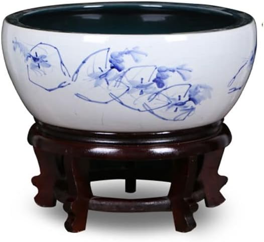 Fish Tabk Chinese Style Ceramic Goldfish Bowl Fish Tank Living Room Balcony Turtle Tank Desktop Lotus Fish Culture Tank Aquarium Fish Bowl Cool Fish Tank,A-35CM