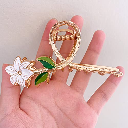 Flower Metal Hair Clips For Women White Lily Floral Gold Hair Claw Clips Non Slip Strong Hold Jaw Clips Fashion Hair Accessories Decorations For Thick Thin Curly Hair 1Pcs #TOP2
