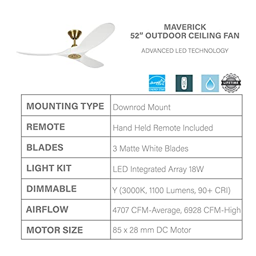 Image of Monte Carlo 3MAVR52RZWBBS Maverick II Energy Star 52 inch Outdoor Ceiling Fan with Remote Control, 3 Balsa Wood Blades, Burnished Brass