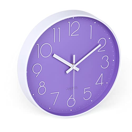 Image of jomparis Purple Wall Clock 12 Inches Silent Quartz Wall Clock Lavender Decor for Girls Bedroom, Nursery
