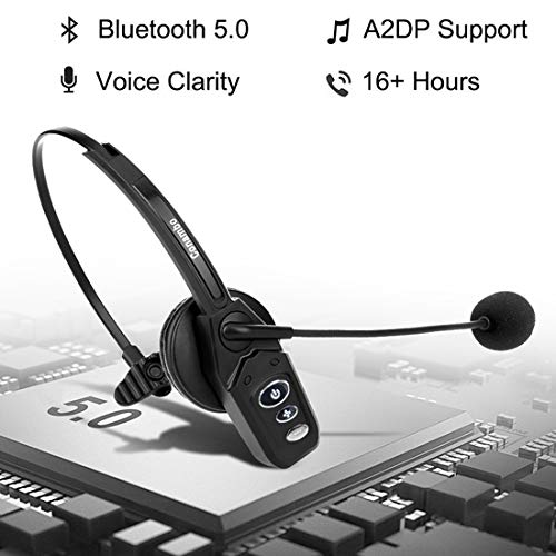 Bluetooth Headset V5.0, Pro Wireless Headset High Voice Clarity with Noise Canceling Mic for Cell Phone Trucker Engineers Business Home Office-JBT800
