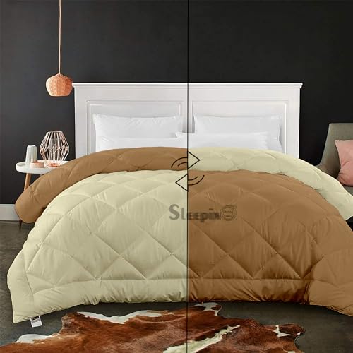 Image of 600 GSM Heavy Winter Double Bed Comforter | Microfiber, Breathable, Reversible,Soft, Lightweight & Machine Washable Comforter for Double Bed 90x100 Inch - BeigeIvory