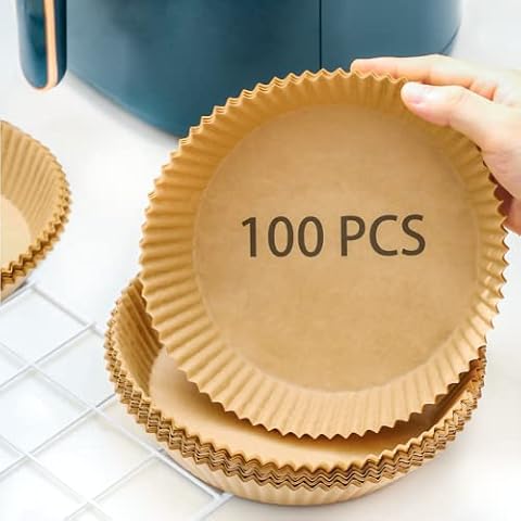 Air Fryer Disposable Paper Liner, 100Pcs Air Fryer Liners, Air Fryer Accessories Food Grade Parchment Paper Oil-Proof, Water-Proof, Baking Paper for Air Fryer,Steamer,Microwave(100pcs 6.3in) Cover