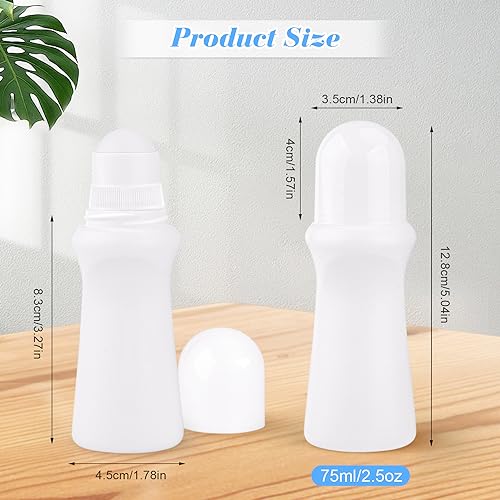 8Pcs 75ml/2.53oz White Plastic Roll-On Deodorant Bottles Thin-Waist Style Rollerball Bottles Refillable Leak-Proof Container for Aromatherapy Moisturizer Perfume Essential Oil2