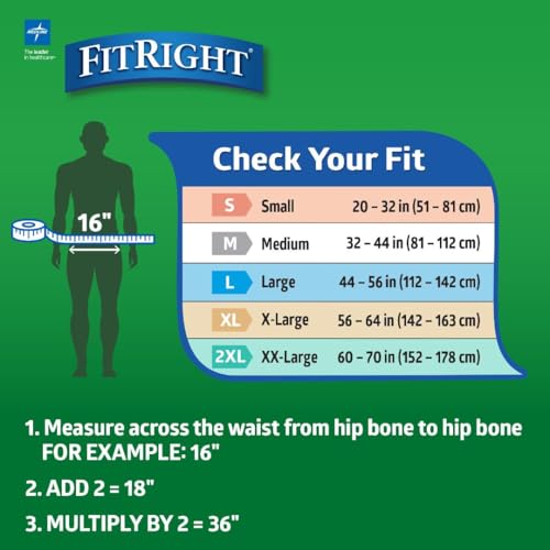 Medline FitRight Ultra Adult Diapers, Disposable Incontinence Briefs with Tabs, Heavy Absorbency, X-Large, 57"-66", 4 Packs of 20 (80 Total)