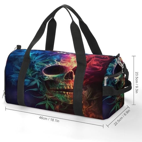 Skull Weed Leaf Smoke Gym Bag Travel Duffle Bags Carry On Tote Weekender Bag Suitable for Men Women2