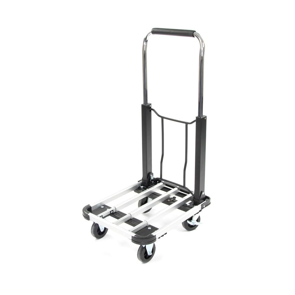 HEMMDAL Transportwagen mit offener Schaufel | 150 kg Tragkraft | HxB 95 x 42 cm | 71 cm Schaufeltiefe | faltbar | aus Stahl | Teleskop-Bügelgriff | Schwarz | platzsparend | Klappkarre