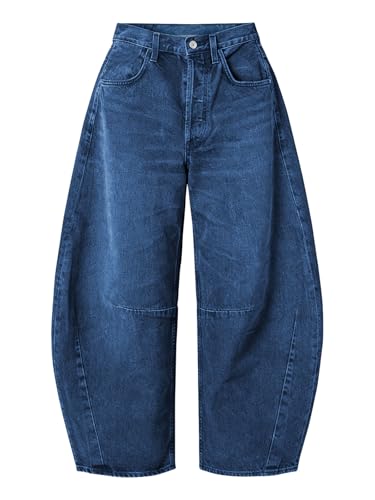Image of EXLURA Womens Barrel Jeans Wide Leg Y2K Boyfriend Denim Pants Hip Hop Vintage Baggy Jeans Cotton Mid-Low Elastic Waist Pants
