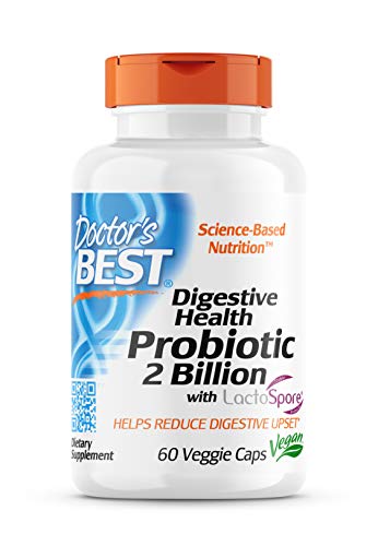 Doctor's Best Digestive Health Probiotic 2 Billion with Lactospore, Non-GMO, Vegan, Gluten Free, Soy Free, 60 Veggie Caps (DRB-00464)