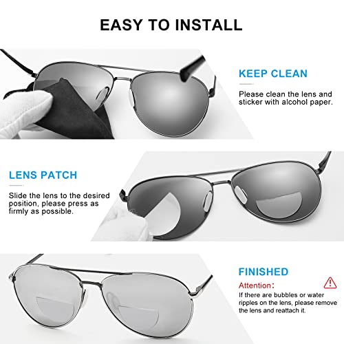 Image of OKH Stick-on Bifocal Lenses, Convert Sunglasses, Goggles, or Glasses into Magnified Readers, Reusable, No Water Needed