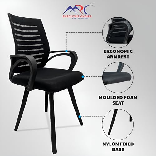 Image of MRC Boom Fix Ergonomic Office Chair - Breathable Mid-Back Mesh Desk Chair with Contoured Armrests, Comfortable Padded Seat - Modern Task Chair for Home Office and Study (Black)