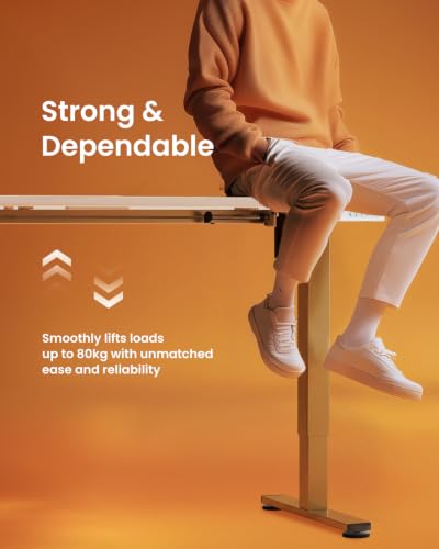 Image of ErGear Height Adjustable Electric Standing Desk, 32 x 19 Inches Sit Stand up Desk, Memory Computer Home Office Desk, White+Gold