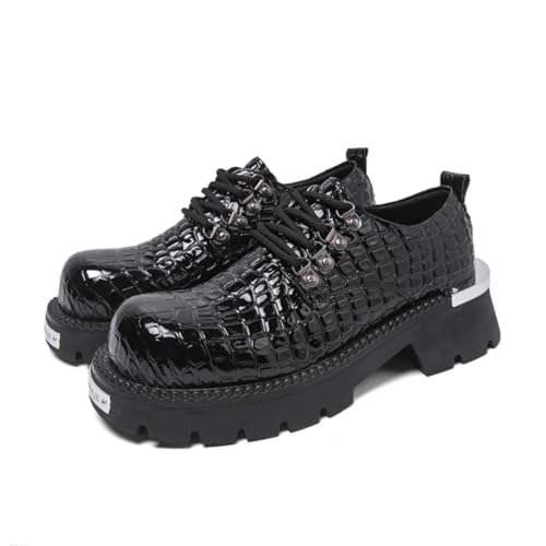 Men's Black Studded Platform Derby Shoes, Punk-Inspired Lace-Up Dress Shoes with Chunky Sole, Edgy Fashion Statement Footwear for Street Style, Parties & Daily Wear (12,N2-Black)