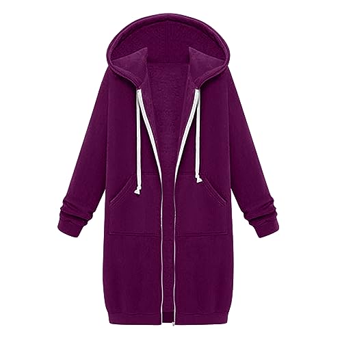 Long Hoodies for Women Zipper Fleece Hooded Jacket Fall/Winter Lightweight Casual Tunic Sweatshirts with Pockets4