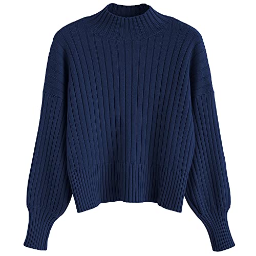 ZAFUL Women's Mock Neck Sweater Long Sleeve Ribbed Knit Basic Cro...