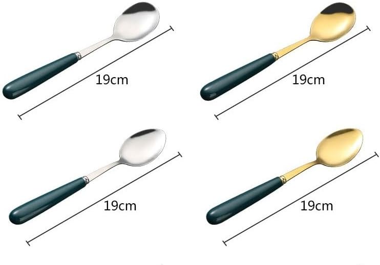 Silverware Flatware Set, 1/4/6/8/10 Pieces Dark Green Handle Round Spoon Household Stainless Steel Dessert Spoon Coffee Spoon Stirring Spoon (Color : Gold, Size : 8Pcs)