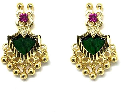 RFJ Traditional and Ethnic Green Palakka Hanging Ear Stud With Small Ruby Stone For Women & Girls (B083CZYVM3) Amazon Price History, Amazon Price Tracker