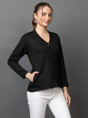 Image of Wear lusso Women Woolen V Neck Casual Wear Stylish Cardigan Sweaters for Winter with Side Pocket | Cozy and Warm Winter Sweater for Girls /Ladies