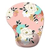 iCasso Ergonomic Mouse Pad with Gel Wrist Rest Support, Pain Relief Wrist Rest Pad with Lycra Cloth, Non-Slip PU Base, Easy Typing Mouse Pad for Office, Home, Laptop, Computer - Pink Camellia